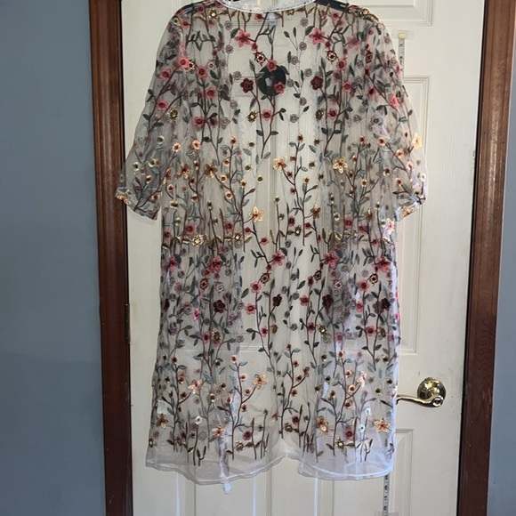 NWT-vivid-3X-embroidered flowers & ladybugs,mesh, kimono cardigan/swim cover-up. - Picture 2 of 14